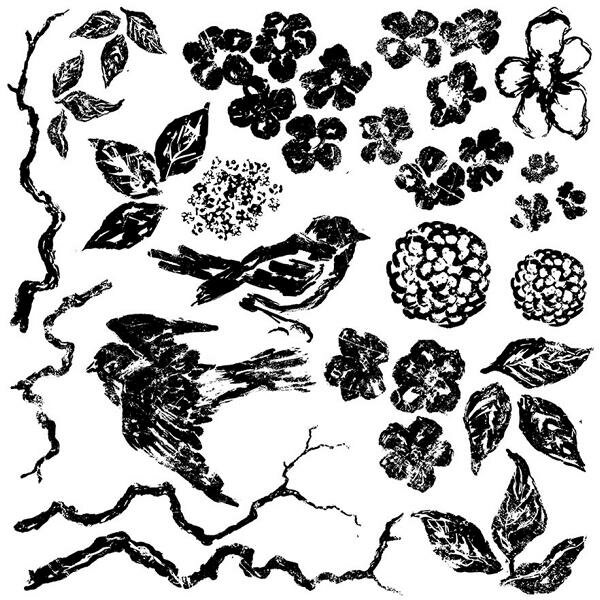 IOD Decor Stamp Birds Branches Blossoms
